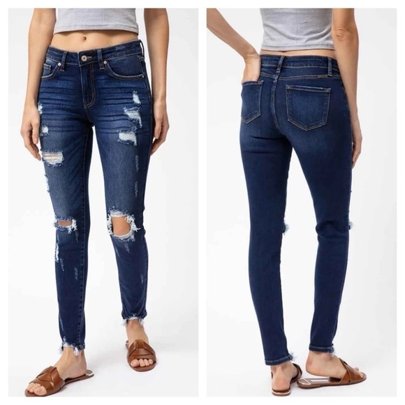 KanCan Estilo Mid Rise Distressed Skinny Jeans for Women Size 28 - Picture 1 of 13